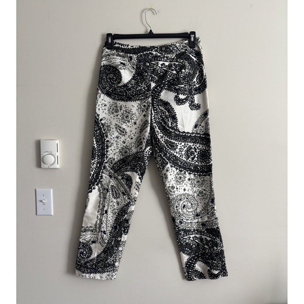 Flores Flores Silk Pants Sequin Embroidered Black White Blue‎ Dressy Office
